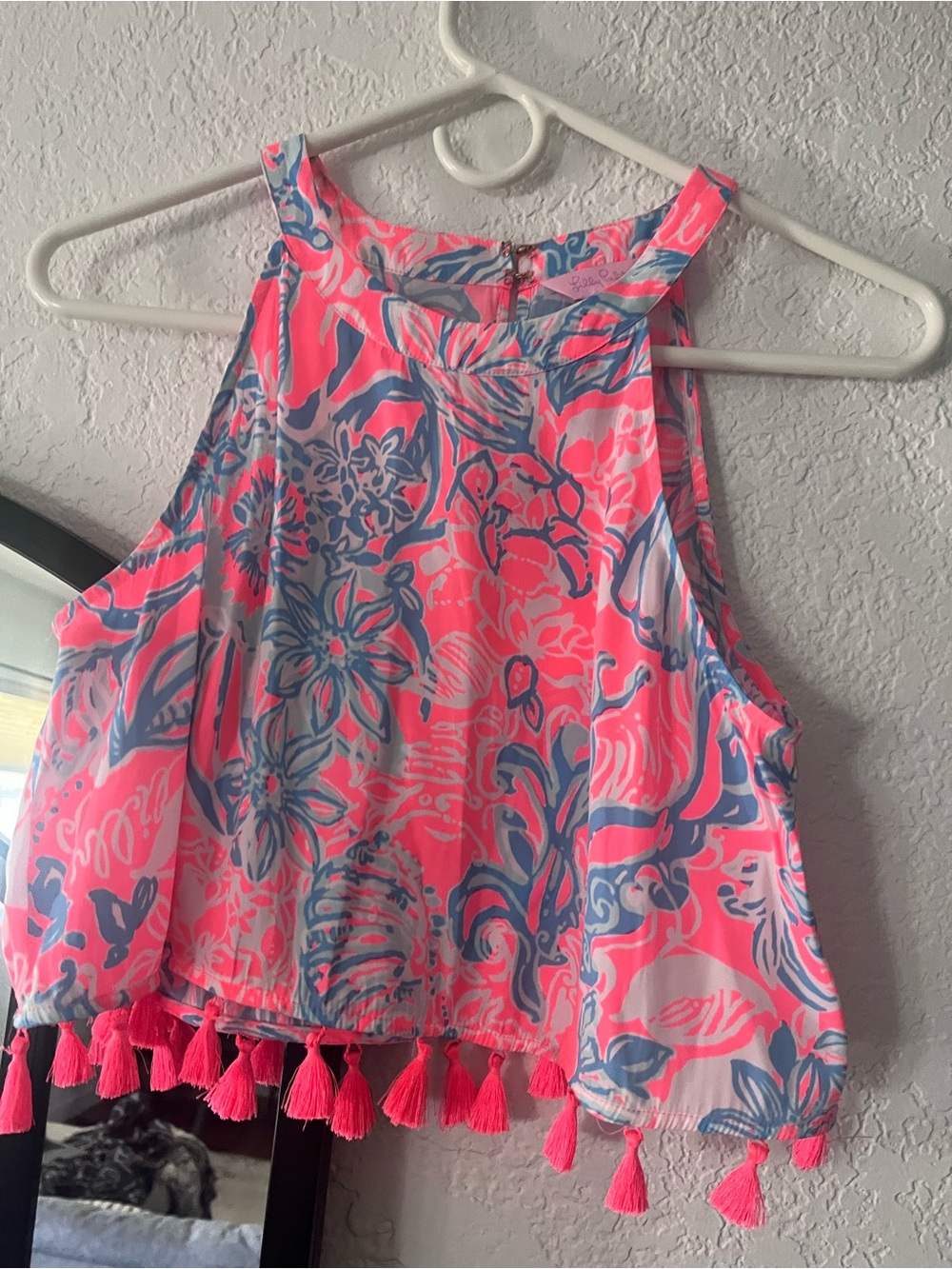 Lilly Pulitzer Pink and Blue Floral Tassel Tank
